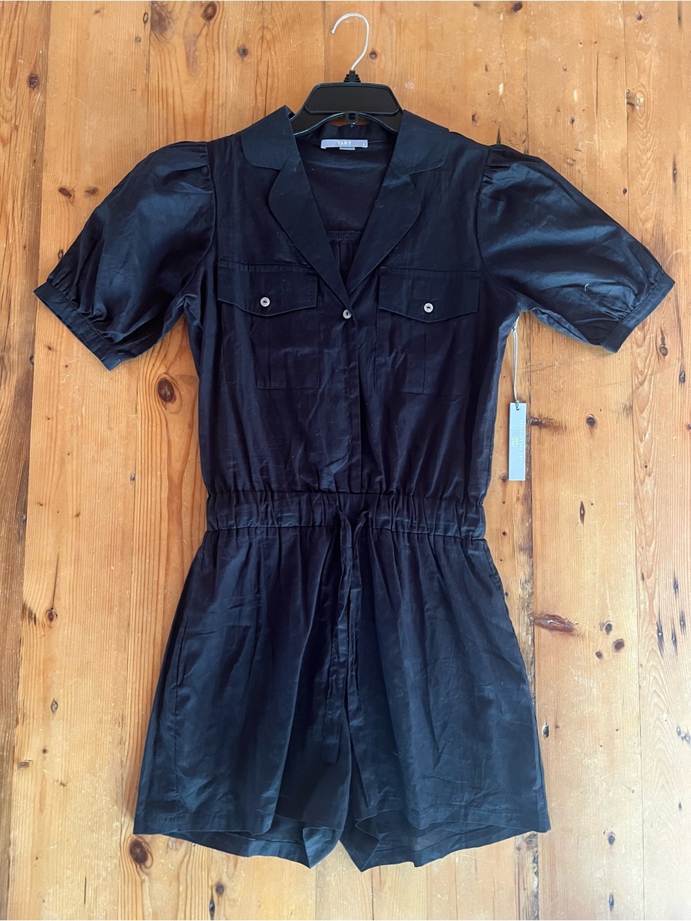 Black Short-Sleeve Utility Romper Dress